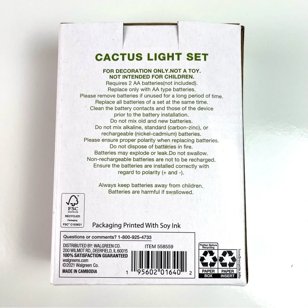 Garden Party Cactus LED String Light Set 5.5 feet Indoor Decorative Lights New